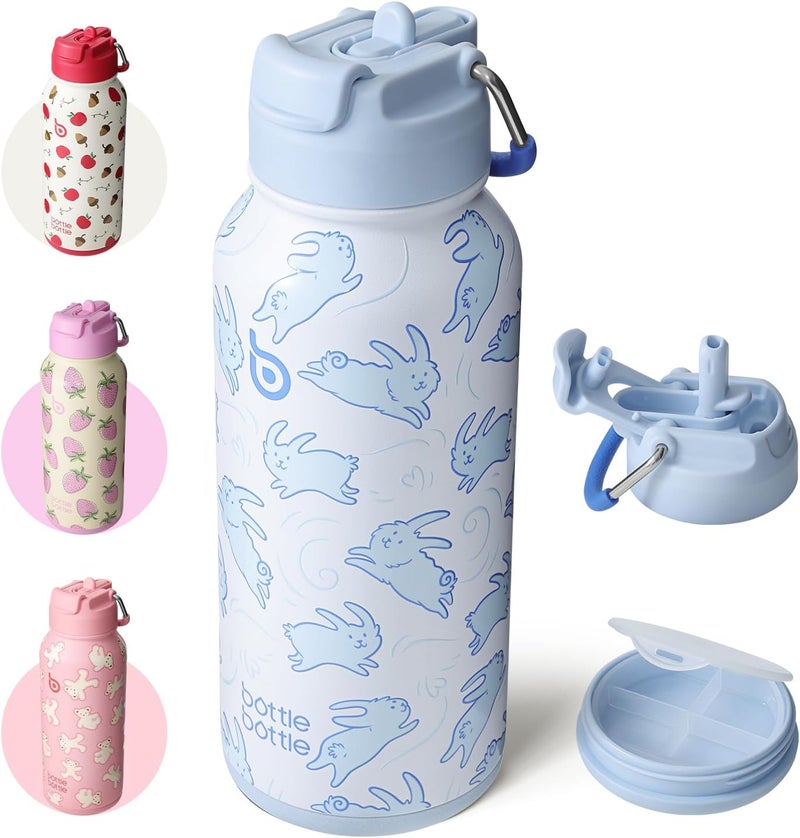 BottleBottle 32oz Insulated Water Bottle Stainless Steel Sport Water Bottle with Straw Dual-use Lid Design for Gym with Pill Box - Image 1